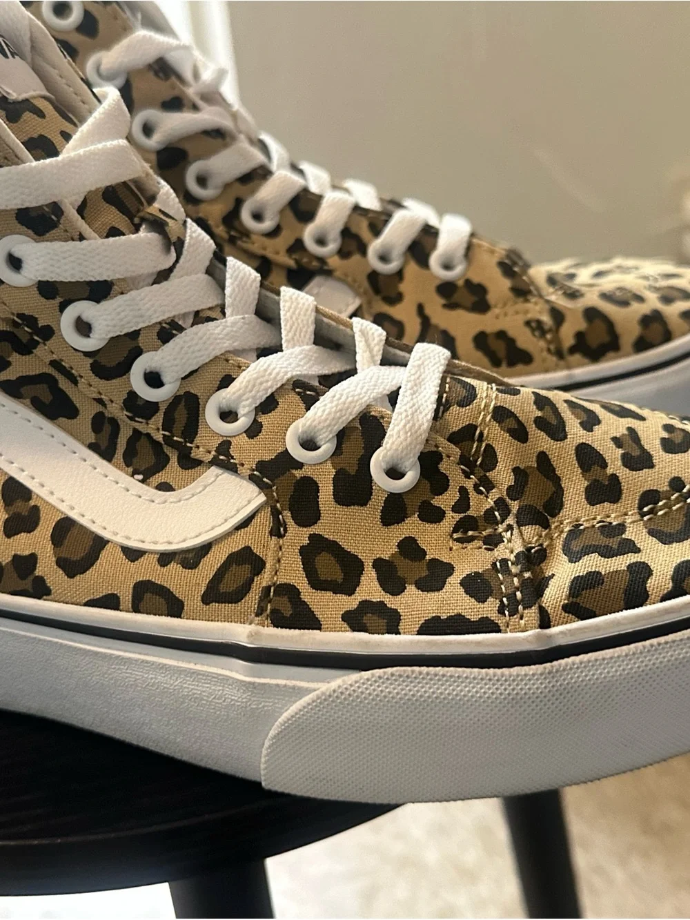 Vans Leopard Print High Top Sneakers - Tan/Black/White